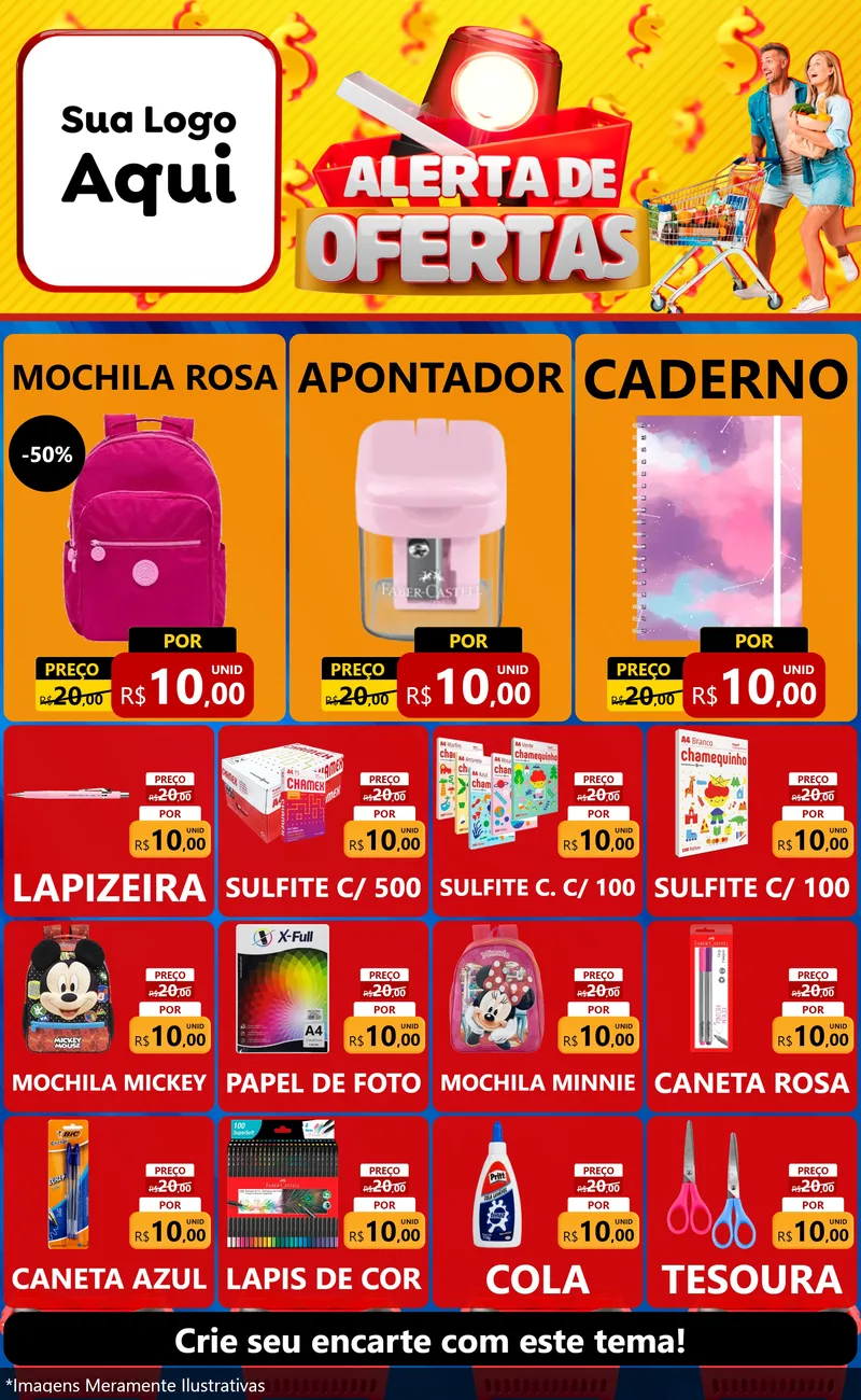 Modelo de Encarte para Encarte Grande com o tema Alerta de Ofertas para Papelaria