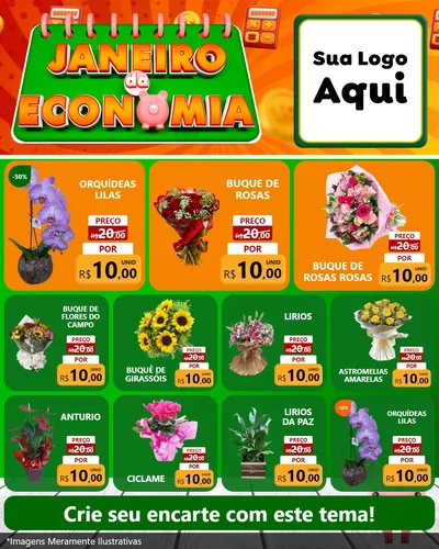 Modelo de Rede Social para Feed Instagram com o tema Janeiro da Economia para Floricultura e jardim