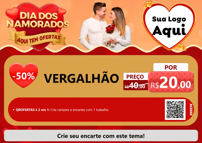 Modelo de Cartaz para Cartaz A4 Horizontal com o tema Dia dos Namorados - Aqui Tem Ofertas para Ferragens