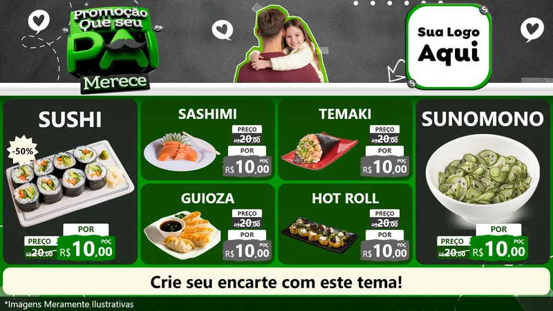 Modelo de TV para TV Horizontal com o tema Promoção Que seu Pai Merece para Comida japonesa