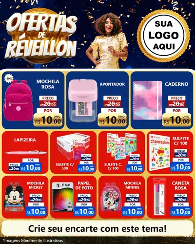 Modelo de Rede Social para Feed Instagram com o tema Ofertas de Réveillon para Papelaria