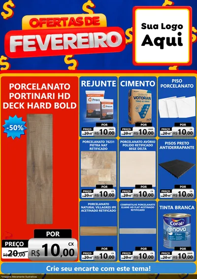 Modelo de Encarte para Encarte A4 Vertical com o tema Ofertas de Fevereiro para Pisos e revestimentos
