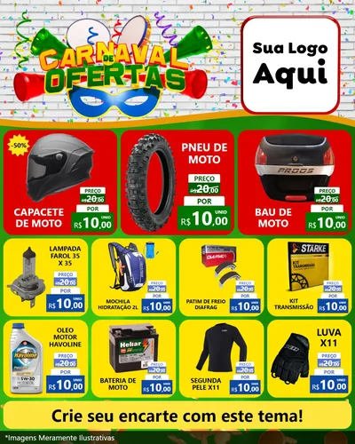 Modelo de Rede Social para Feed Instagram com o tema Carnaval de Ofertas para Moto peças