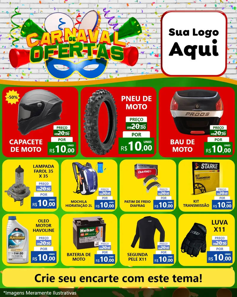 Modelo de Rede Social para Feed Instagram com o tema Carnaval de Ofertas para Moto peças