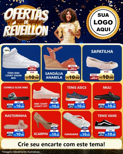 Modelo de Rede Social para Feed Instagram com o tema Ofertas de Réveillon para Calçados