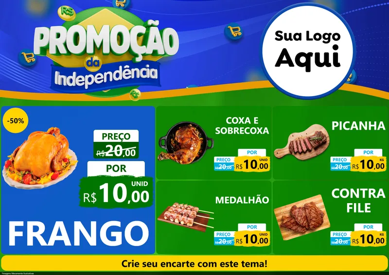 Modelo de Encarte para Encarte A4 Horizontal com o tema Promoção da Independência para Assados