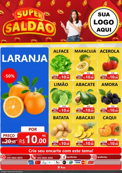 Modelo de Encarte para Encarte A4 Vertical com o tema Super Saldão para Hortifrúti