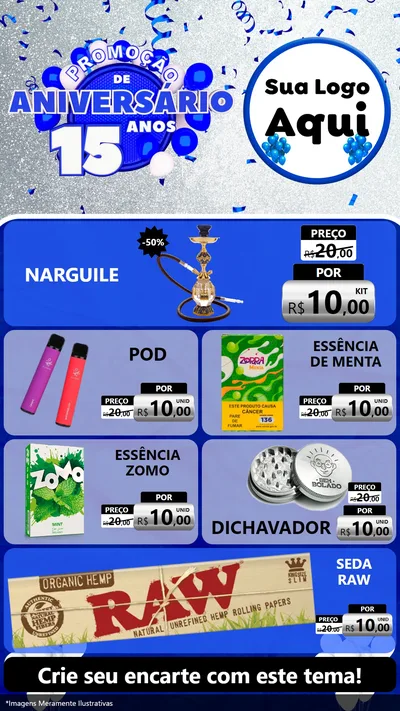 Modelo de TV para TV Vertical com o tema Promoção de Aniversário - 15 Anos para Tabacaria