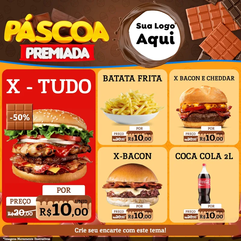 Modelo de Rede Social para Feed Facebook com o tema Páscoa Premiada para Hamburgueria