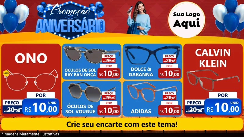 Modelo de TV para TV Horizontal com o tema Promoção de Aniversário para Óticas