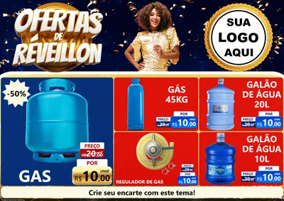 Modelo de Encarte para Encarte A4 Horizontal com o tema Ofertas de Réveillon para Água e gás