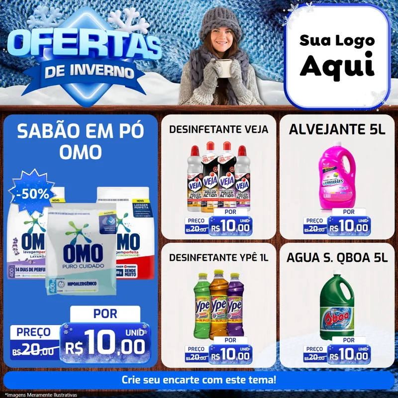 Modelo de Rede Social para Feed Facebook com o tema Ofertas de Inverno para Produtos de Limpeza