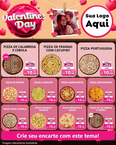 Modelo de Rede Social para Feed Instagram com o tema Valentine's Day para Pizzaria