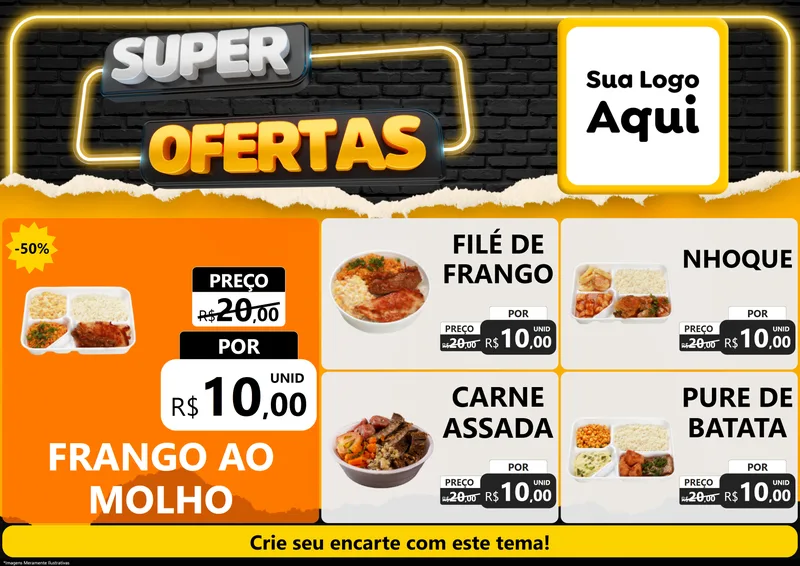 Modelo de Encarte para Encarte A4 Horizontal com o tema Super Ofertas para Restaurante