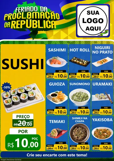 Modelo de Encarte para Encarte A4 Vertical com o tema Feriado da Proclamação da República para Comida japonesa