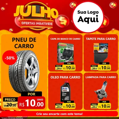 Modelo de Rede Social para Feed Facebook com o tema Julho Ofertas Imbatíveis para Auto peças