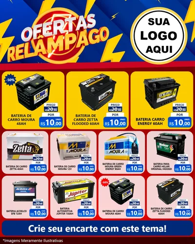 Modelo de Rede Social para Feed Instagram com o tema Ofertas Relâmpago para Baterias Elétricas