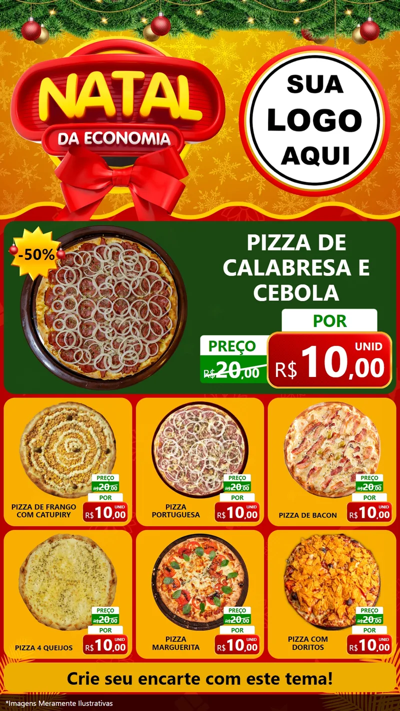 Modelo de Rede Social para Stories com o tema Natal da Economia para Pizzaria