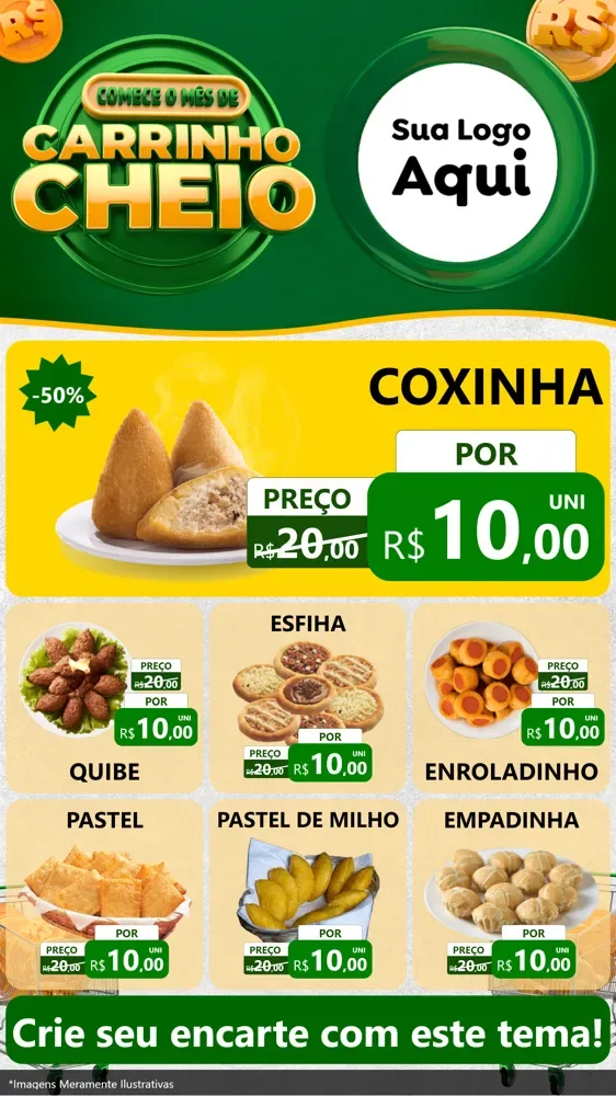 Modelo de Rede Social para Stories com o tema Carrinho Cheio para Salgadaria