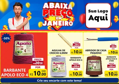 Modelo de Encarte para Encarte A4 Horizontal com o tema Abaixa Preço em Janeiro para Armarinho e Aviamentos