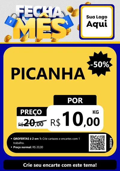 Modelo de Cartaz para Cartaz A4 Vertical com o tema Fecha Mês para Açougue