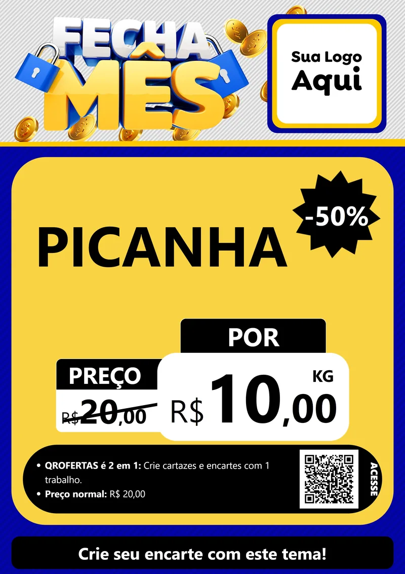 Modelo de Cartaz para Cartaz A4 Vertical com o tema Fecha Mês para Açougue