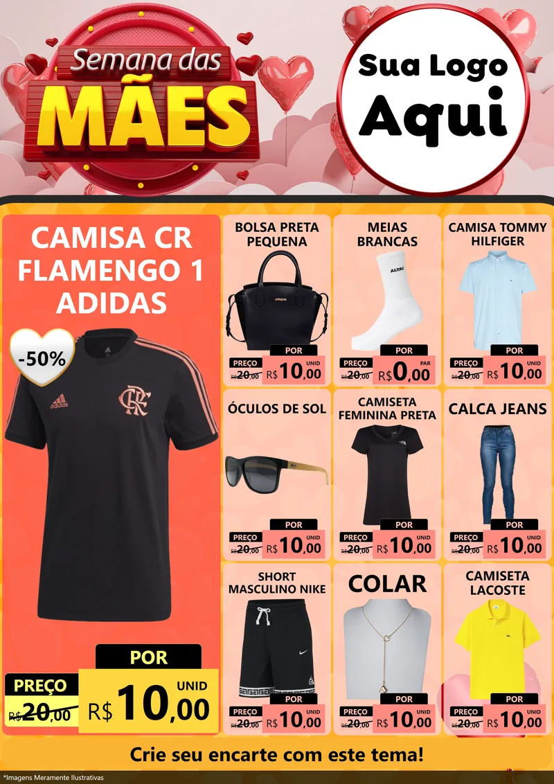 Modelo de Encarte para Encarte A4 Vertical com o tema Semana das Mães para Roupas e acessórios