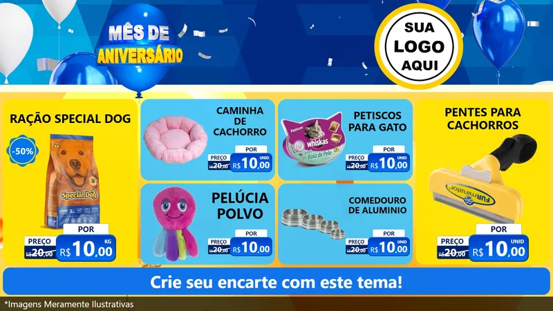 Modelo de TV para TV Horizontal com o tema Mês de Aniversário para Pet Shop