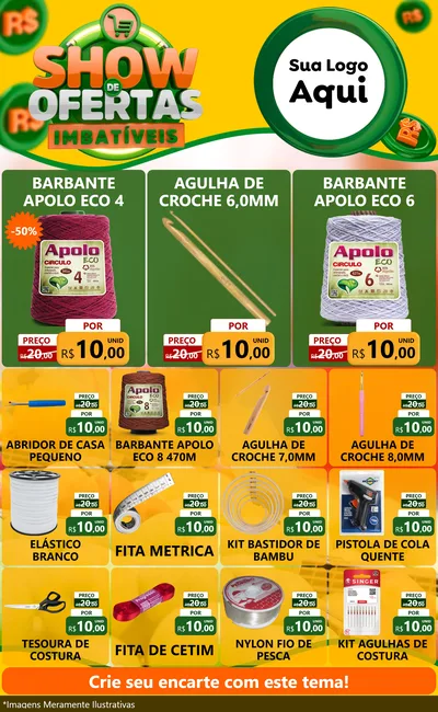 Modelo de Encarte para Encarte Grande com o tema Show de Ofertas Imbatíveis para Armarinho e Aviamentos