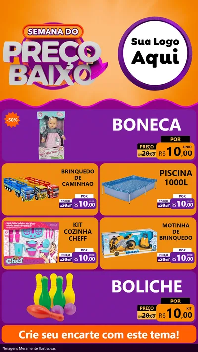 Modelo de TV para TV Vertical com o tema Semana do Preço Baixo para Brinquedos