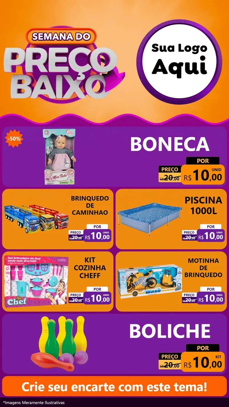 Modelo de TV para TV Vertical com o tema Semana do Preço Baixo para Brinquedos