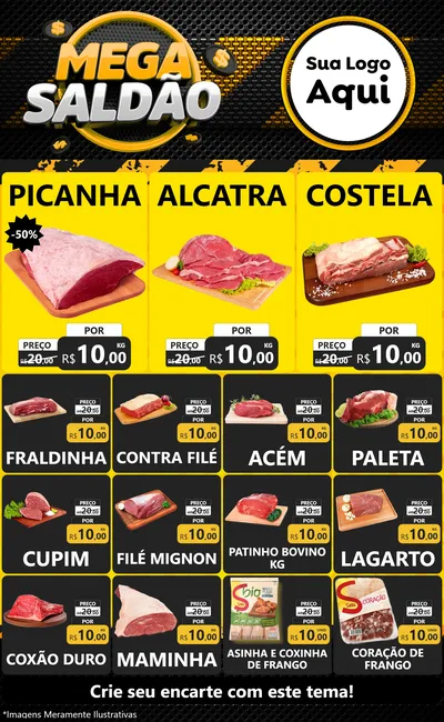 Modelo de Encarte para Encarte Grande com o tema Mega Saldão para Açougue