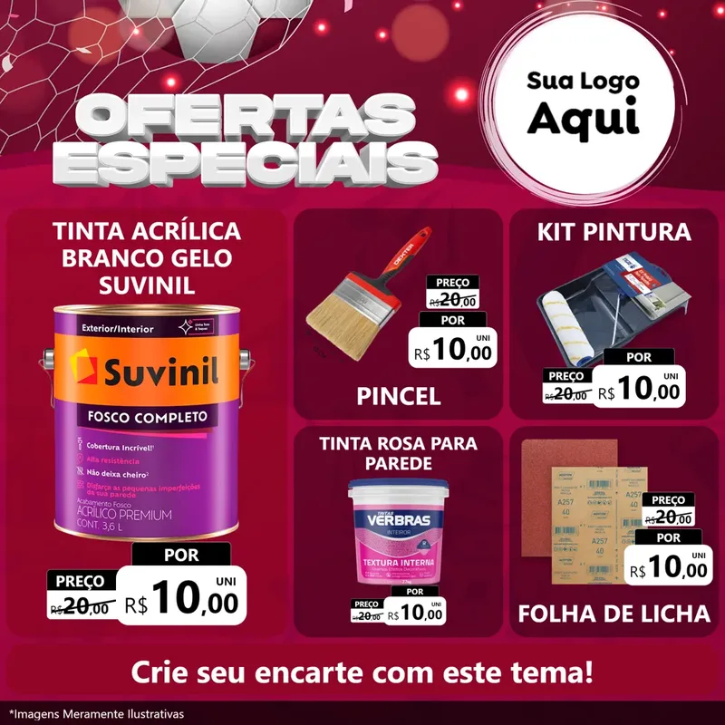 Modelo de Rede Social para Feed Facebook com o tema Ofertas Especiais - Futebol para Tintas e Ferramentas