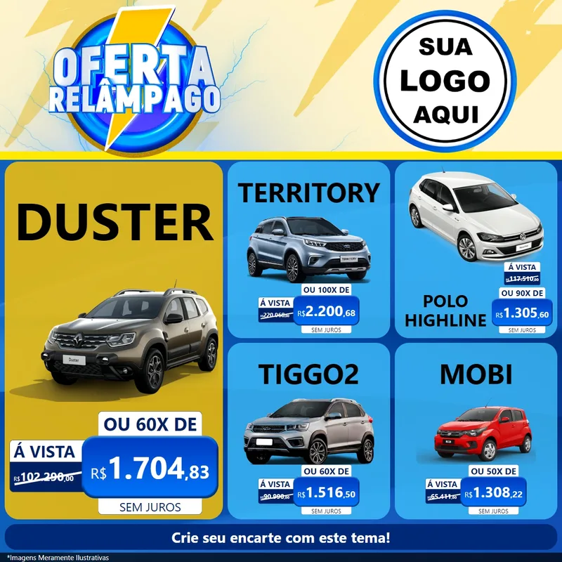 Modelo de Rede Social para Feed Facebook com o tema Oferta Relâmpago para Concessionaria de Carros