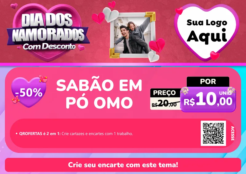 Modelo de Cartaz para Cartaz A4 Horizontal com o tema Dia Dos Namorados Com Desconto para Produtos de Limpeza