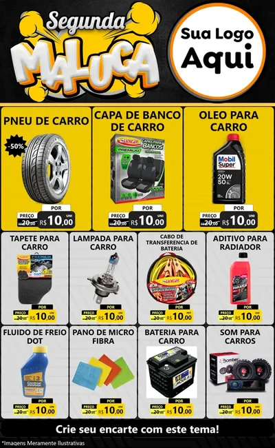 Modelo de Encarte para Encarte Grande com o tema Segunda Maluca para Auto peças