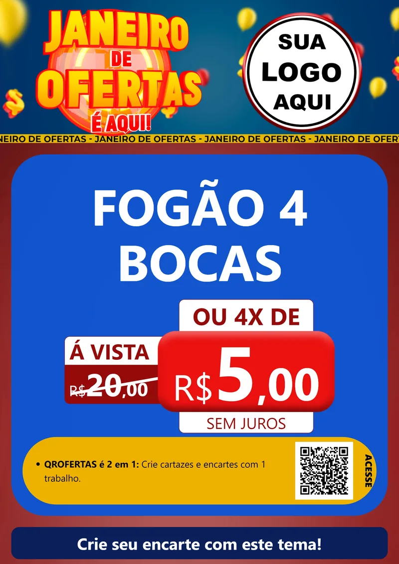 Modelo de Cartaz para Cartaz A4 Vertical com o tema Janeiro de Ofertas É Aqui! para Móveis e Eletro