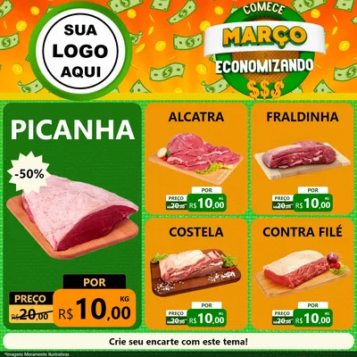 Modelo de Rede Social para Feed Facebook com o tema Comece Março Economizando para Açougue