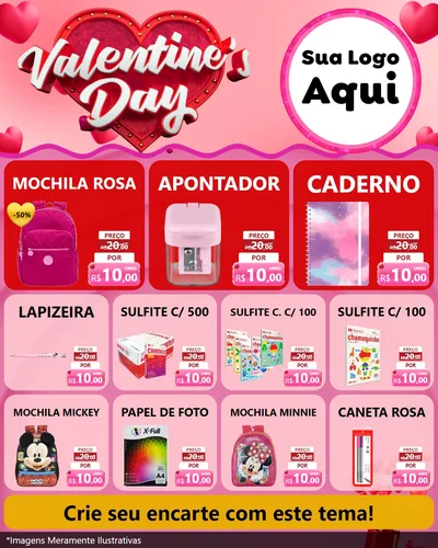 Modelo de Rede Social para Feed Instagram com o tema Valentine's Day para Papelaria