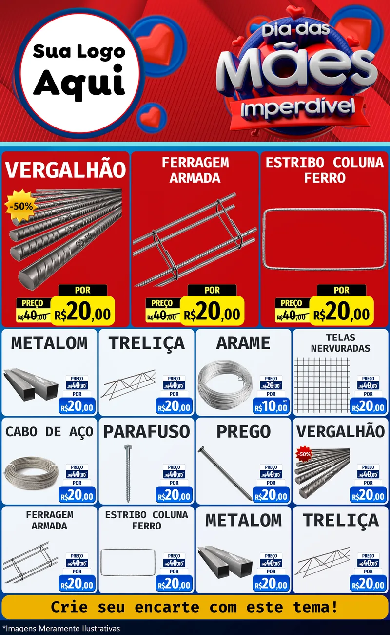 Modelo de Encarte para Encarte Grande com o tema Dia Das Mães Imperdível para Ferragens