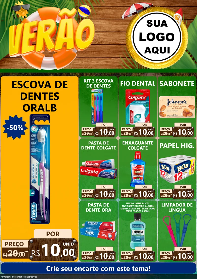 Modelo de Encarte para Encarte A4 Vertical com o tema Verão para Higiene Pessoal