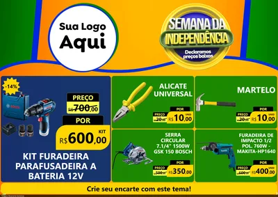 Modelo de Encarte para Encarte A4 Horizontal com o tema Semana da Independência Declaramos Preços Baixos para Maquinas e Ferramentas