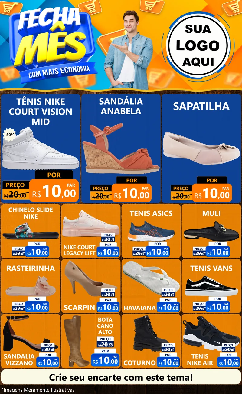 Modelo de Encarte para Encarte Grande com o tema Fecha Mês Com Mais Economia para Calçados