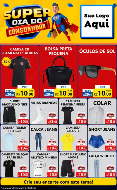 Modelo de Encarte para Encarte Grande com o tema Super Dia do Consumidor para Roupas e acessórios