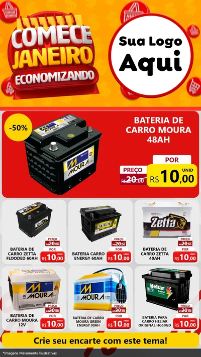 Modelo de Rede Social para Stories com o tema Comece Janeiro Economizando para Baterias Elétricas