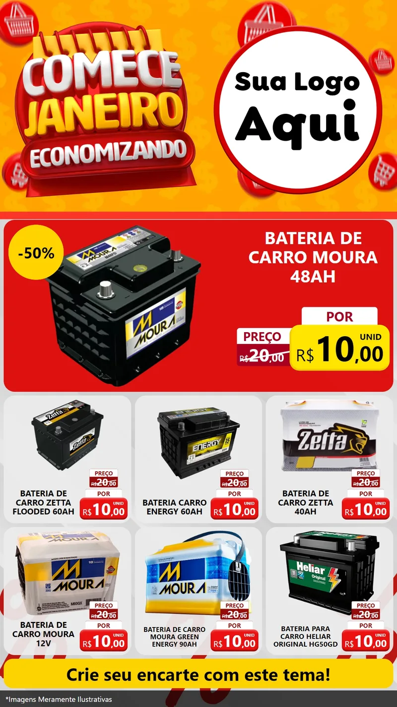 Modelo de Rede Social para Stories com o tema Comece Janeiro Economizando para Baterias Elétricas