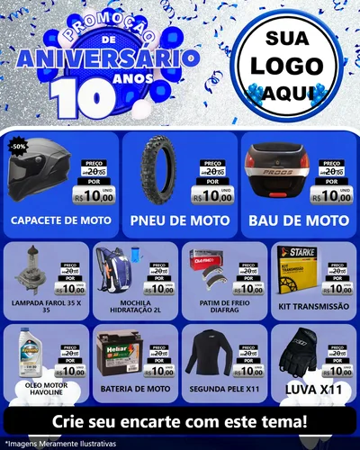 Modelo de Rede Social para Feed Instagram com o tema Promoção de Aniversário - 10 Anos para Moto peças