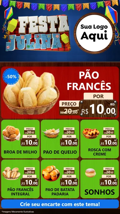 Modelo de Rede Social para Stories com o tema Festa Julina para Padaria