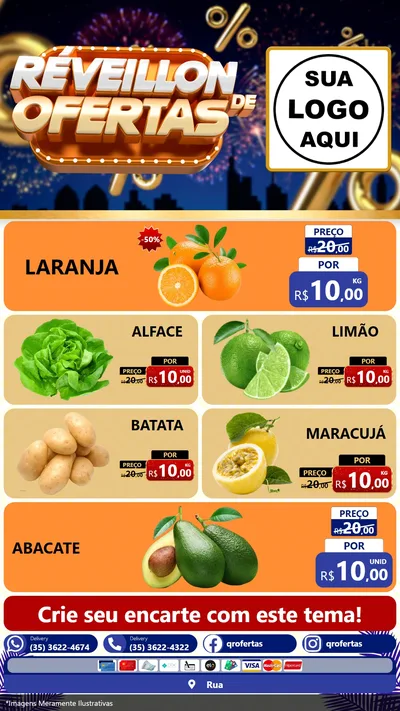 Modelo de TV para TV Vertical com o tema Réveillon de Ofertas para Hortifrúti