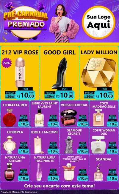 Modelo de Encarte para Encarte Grande com o tema Pré-Carnaval Premiado para Perfumes